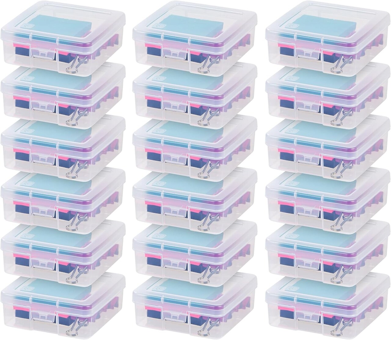 IRIS USA Pencil Case Box Storage Container for Organizing with Snap Lid, 18-Pack, Clear, Small
